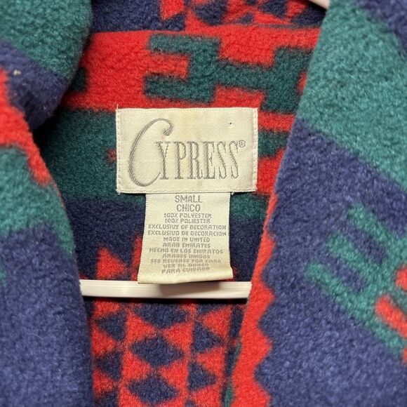 Vintage Cypress Aztec Southwestern Fleece Robe Bathrobe House Red Blue Sz Small - Picture 2 of 5